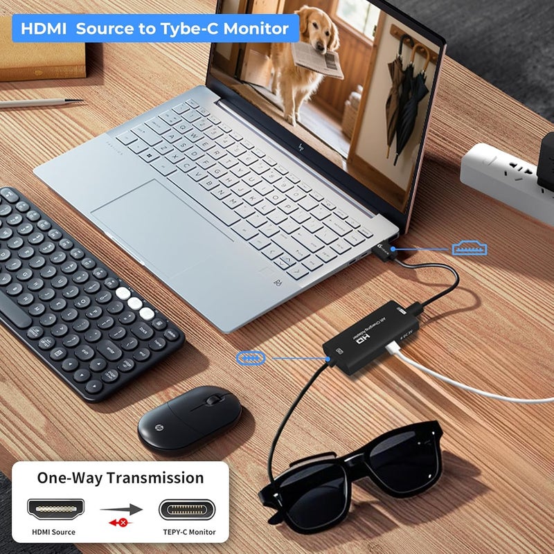 Guermok AR Glasses HDMI to USB-C Display Adapter, 4K@60Hz Play and Charge XR Converter with DC 5V, for XREAL One/Air 2 Pro/RayNeo/Rokid, Switch 2/1, Xbox1, PS4/5, Portable Monitors (Black) - Image 2